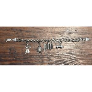 Vintage Sterling Silver Double Link 4 Charm Bracelet Italy 925 - 7 Inch